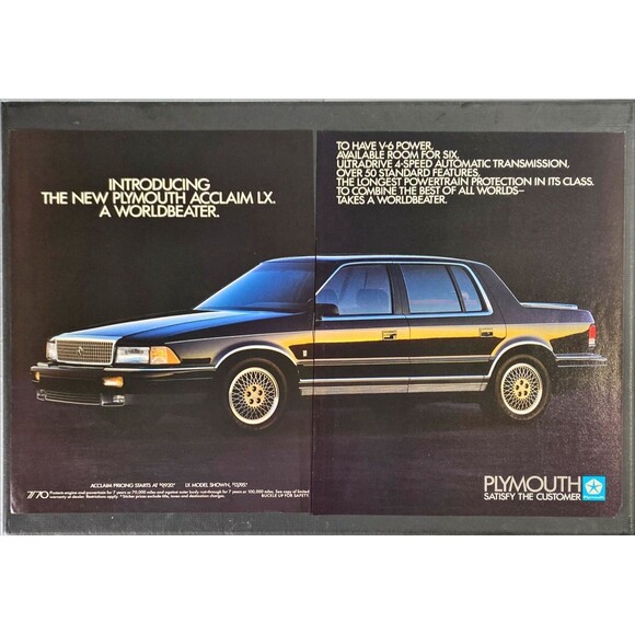 Plymouth Acclaim LX V-6 "A Wordbeater" 2-Page Vintage Print Ad 1989 - Picture 1 of 1